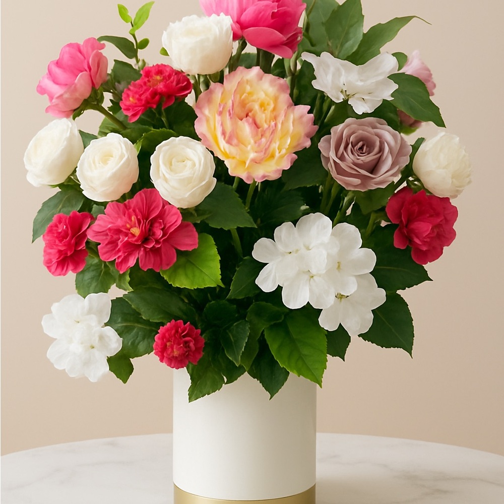 Pink Blossom Radiance Faux Floral Arrangement Vase included